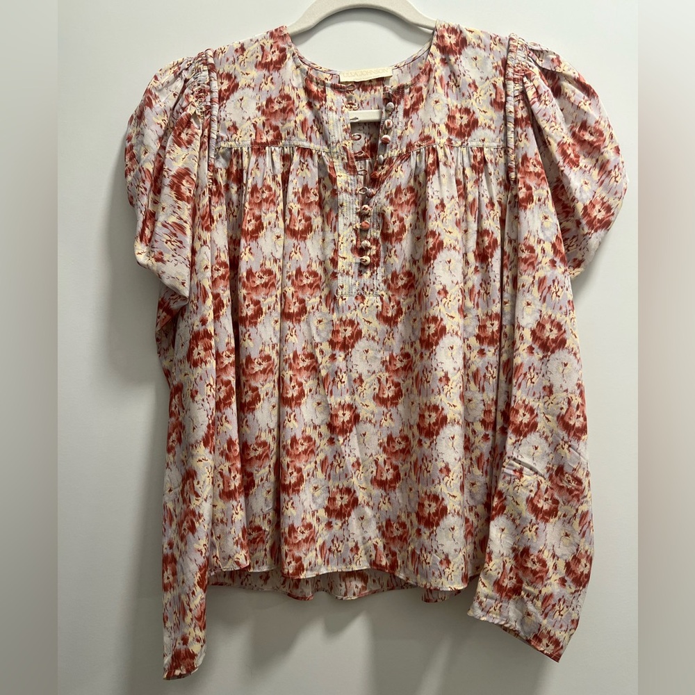 Ulla Johnson Red and Cream Floral Blouse